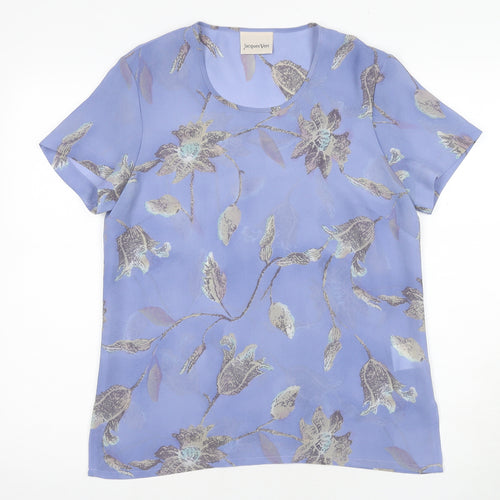 Jacques Vert Women's Blue Floral Blouse, Size 12, Short Sleeve
