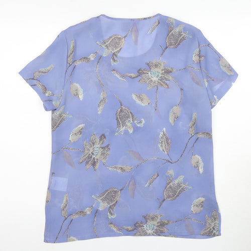 Jacques Vert Women's Blue Floral Blouse, Size 12, Short Sleeve