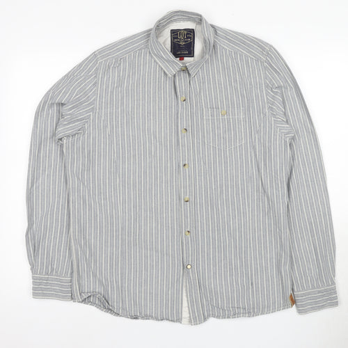LOT 902 Men's Grey Striped Button-Up Shirt L