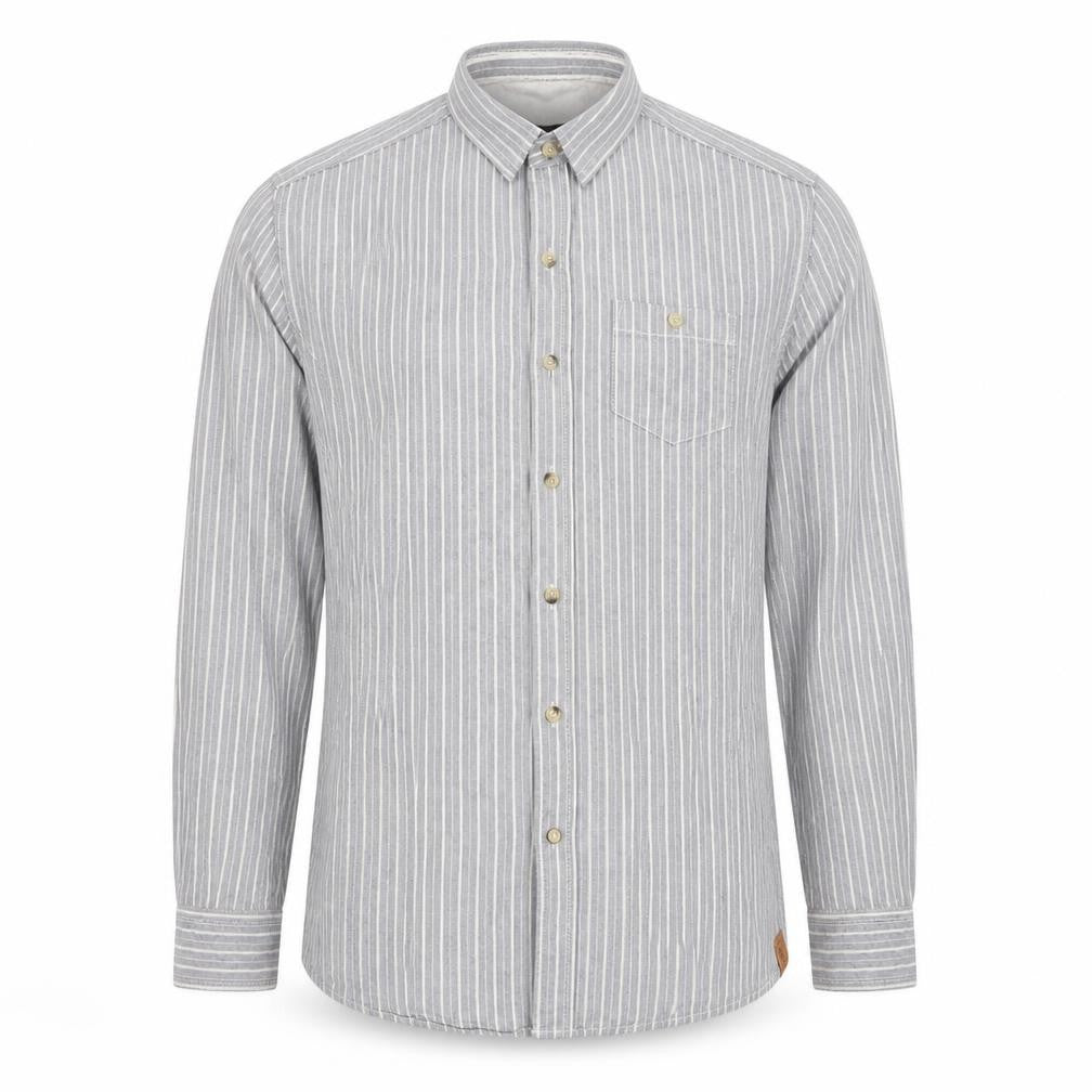 Front view of LOT 902 Men's Grey Striped Button-Up Shirt L