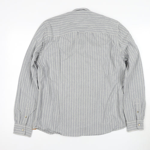 LOT 902 Men's Grey Striped Button-Up Shirt L