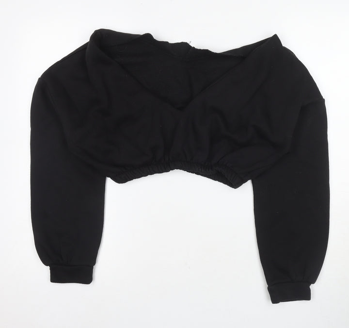 PrettyLittleThing Black Off Shoulder Sweatshirt, Women's M