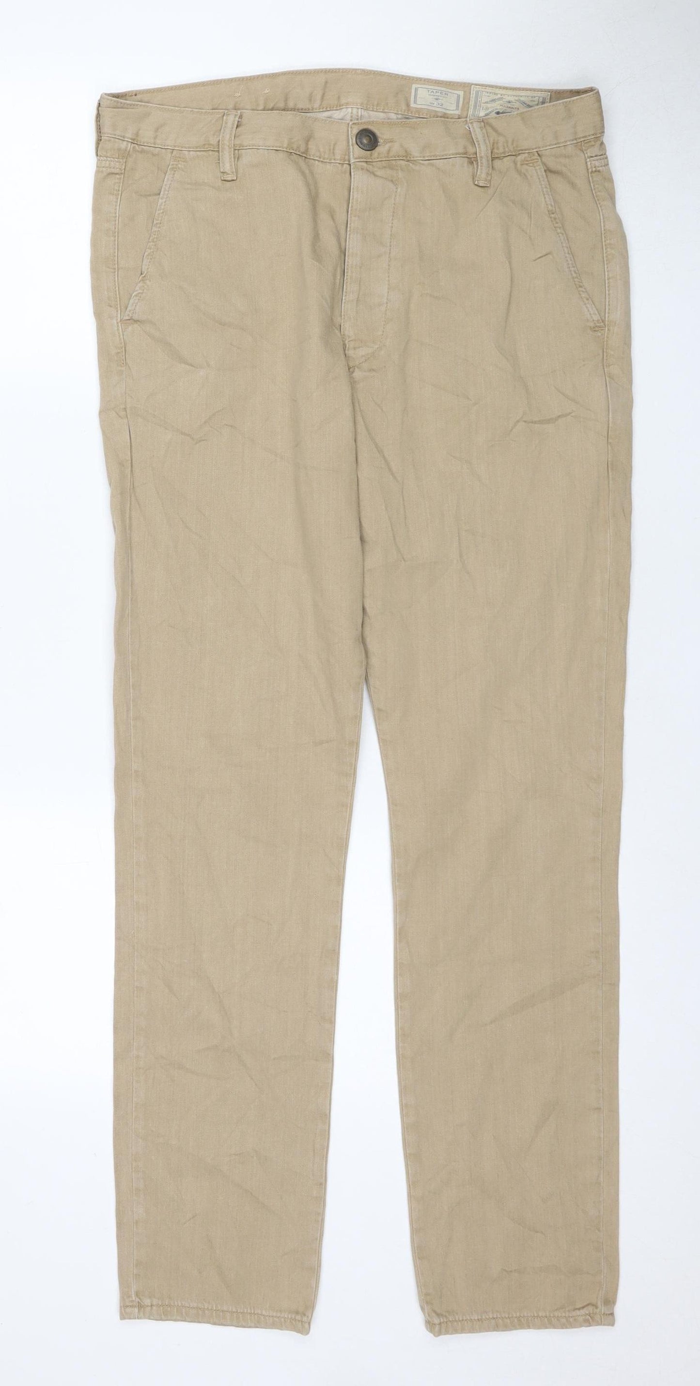 AllSaints Men's Beige Chino Trousers W32 Tapered Casual