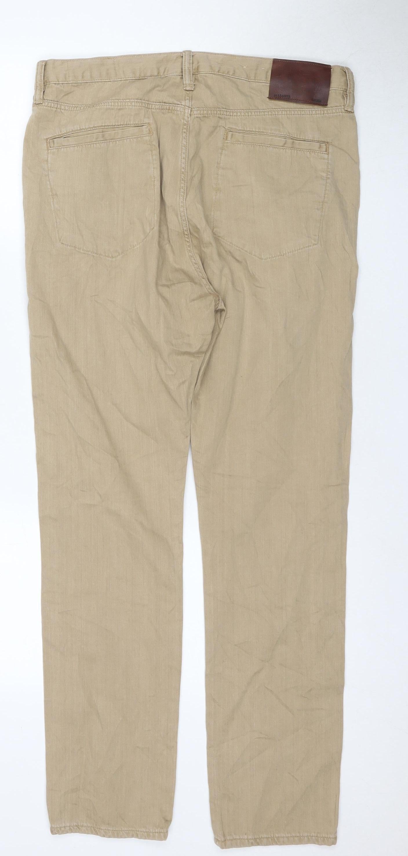 AllSaints Men's Beige Chino Trousers W32 Tapered Casual