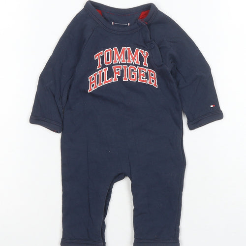 Tommy Hilfiger Unisex Blue Babygrow 0-3 Months, Logo Snap Comfort