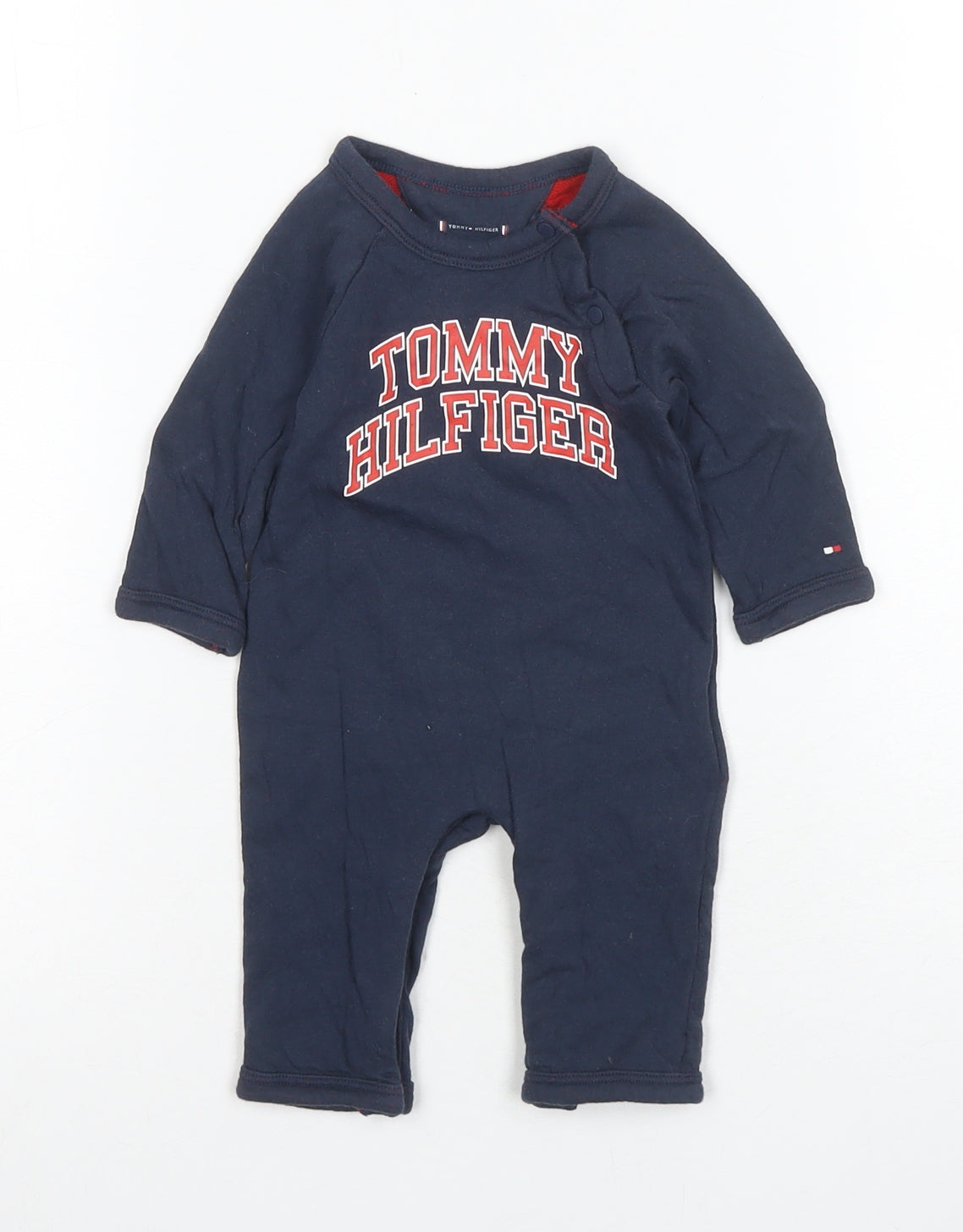 Tommy Hilfiger Unisex Blue Babygrow 0-3 Months, Logo Snap Comfort