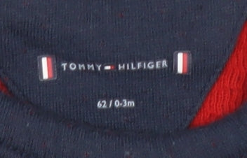 Tommy Hilfiger Unisex Blue Babygrow 0-3 Months, Logo Snap Comfort