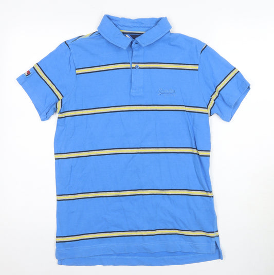 Superdry Men's Blue Striped Polo Shirt Medium