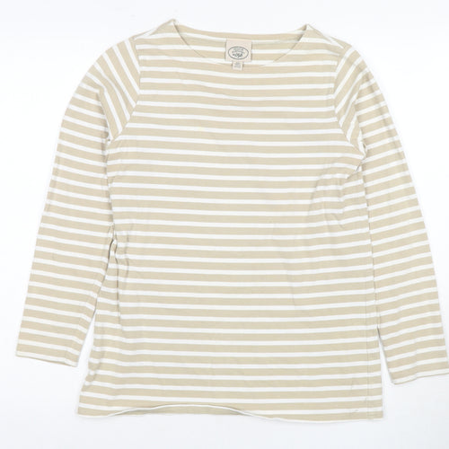 Laura Ashley Women's Beige Striped T-Shirt, Small, Petite
