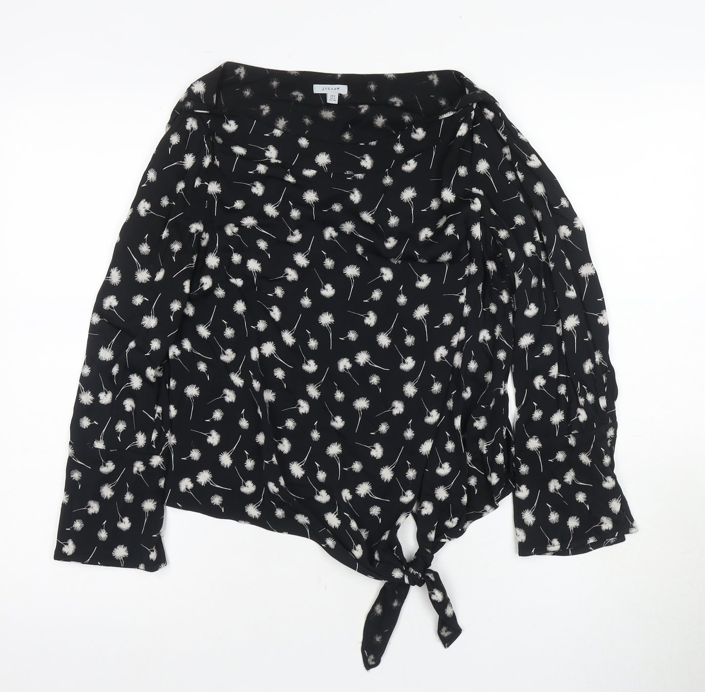 Jigsaw Women's Black Floral Blouse, UK 6, Boat Neck