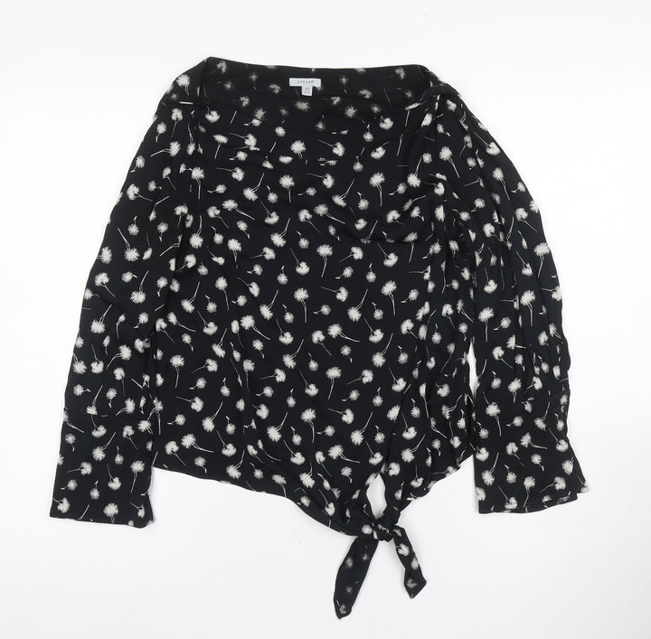 Jigsaw Women's Black Floral Blouse, UK 6, Boat Neck