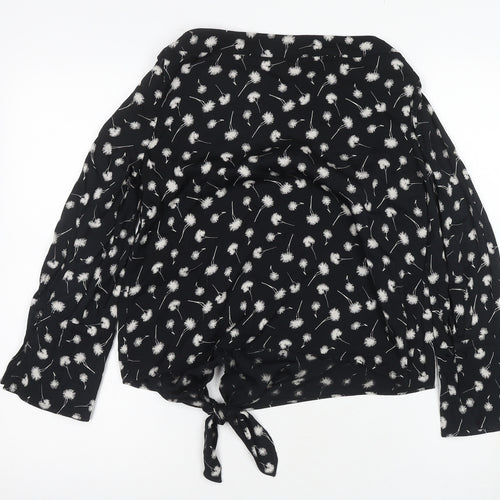 Jigsaw Women's Black Floral Blouse, UK 6, Boat Neck