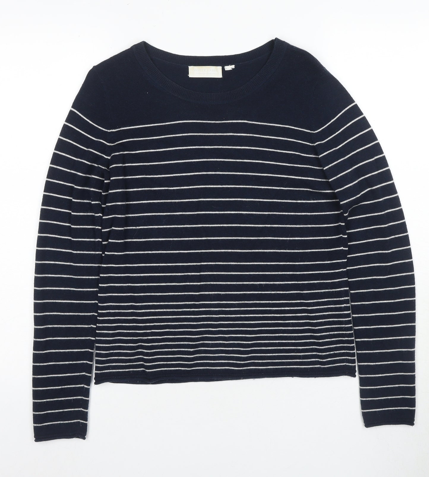 White Label Women's Blue Striped Crew Neck Jumper Size 8