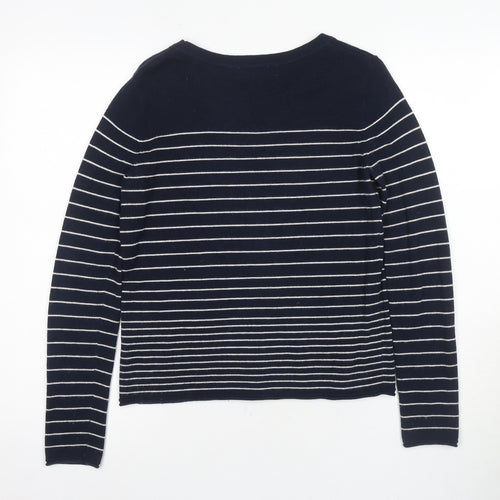 White Label Women's Blue Striped Crew Neck Jumper Size 8