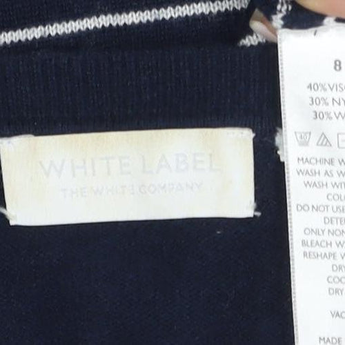 White Label Women's Blue Striped Crew Neck Jumper Size 8