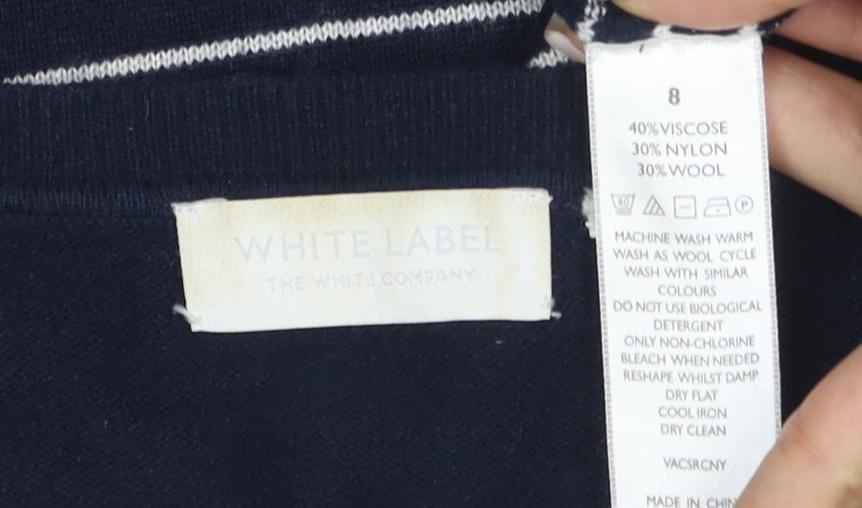 White Label Women's Blue Striped Crew Neck Jumper Size 8