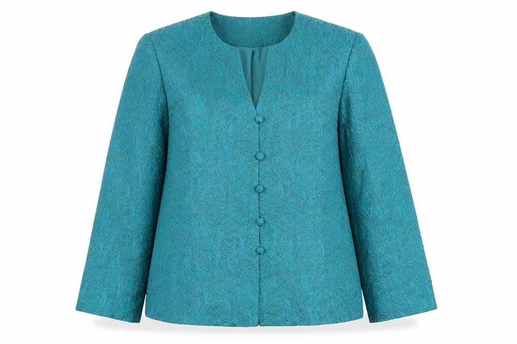 Front view of Eastex Women's Green Suit Jacket, size 10, Paisley