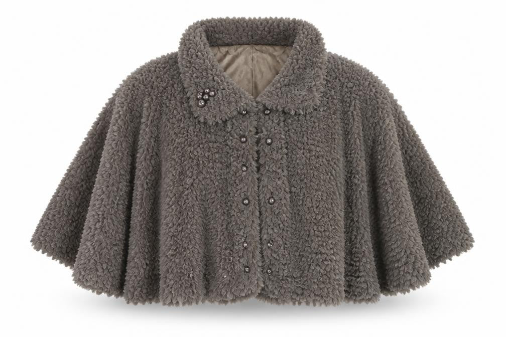 Front view of Frock Me Women's Grey Cropped Cape Jacket, size L