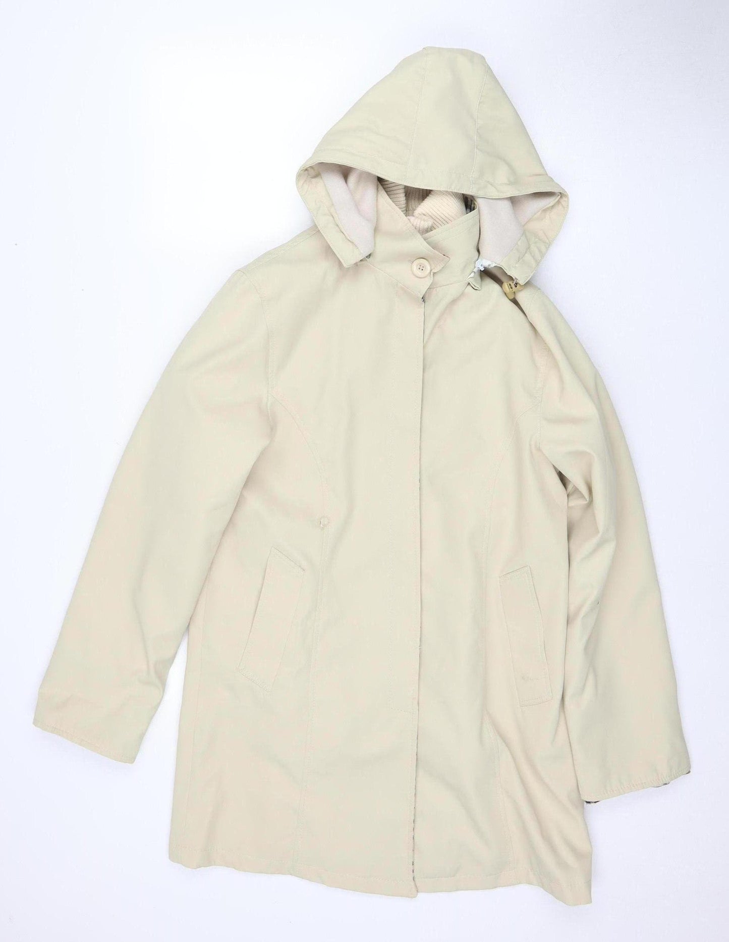 Burberry Women's Beige Hooded Rain Coat M Classic Style