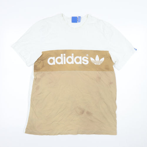 Adidas Men's White Colourblock Logo T-Shirt, Size L