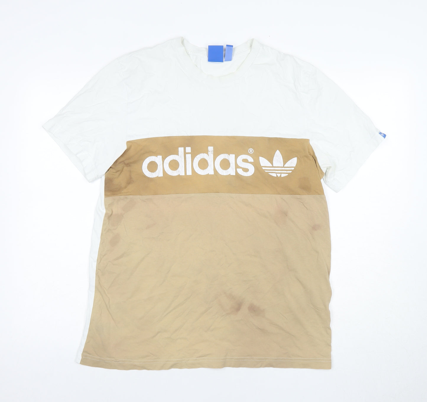 Adidas Men's White Colourblock Logo T-Shirt, Size L