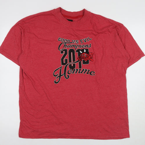 boohooMAN Men's Red Graphic T-Shirt L Regular Fit