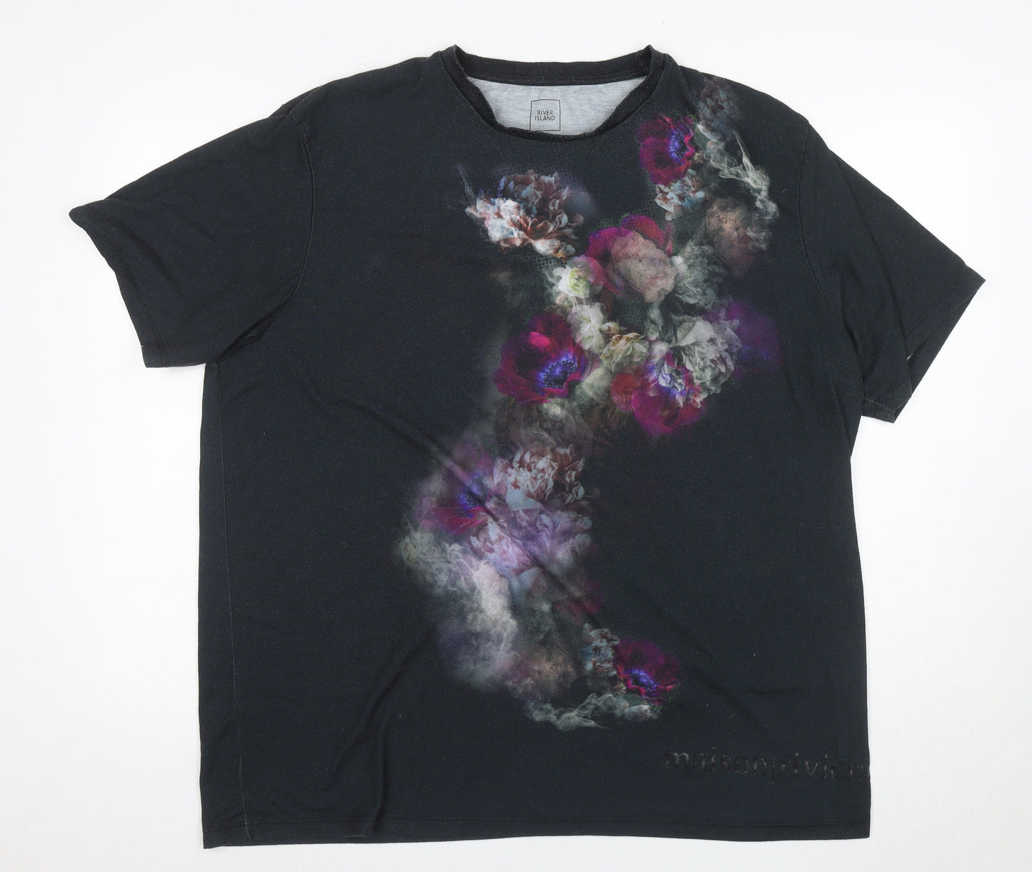 River Island Men's Black Floral Print T-Shirt, 2XL