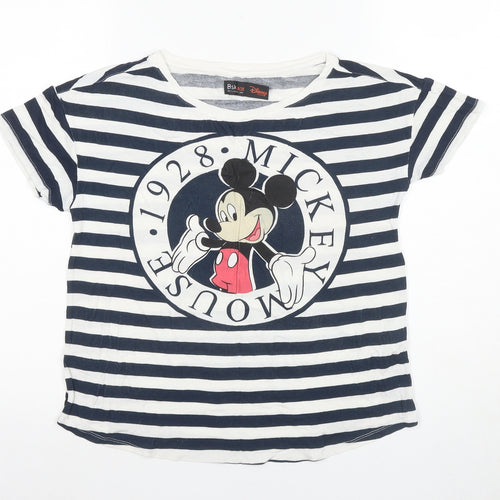 Disney Unisex Adults Black White Striped Mickey T-Shirt M
