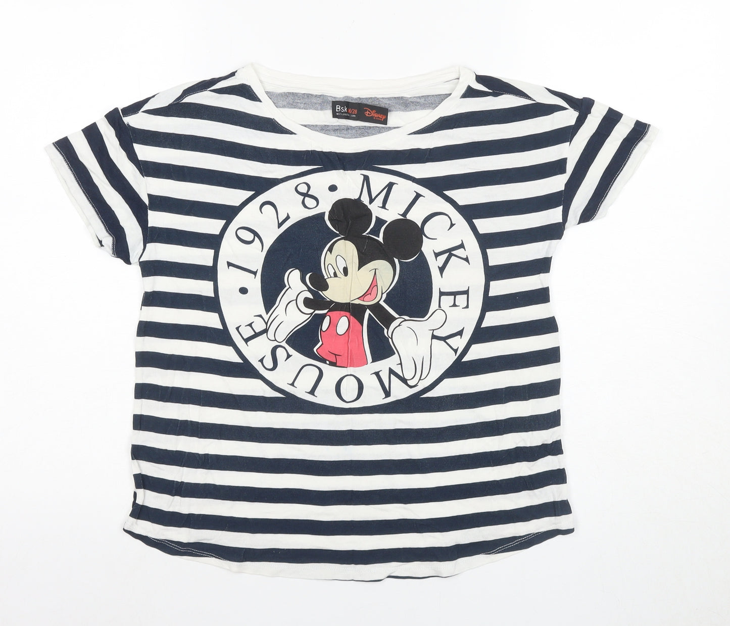 Disney Unisex Adults Black White Striped Mickey T-Shirt M