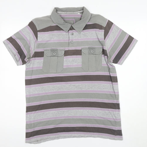 Trait Men's Grey Striped Polo Shirt Size M