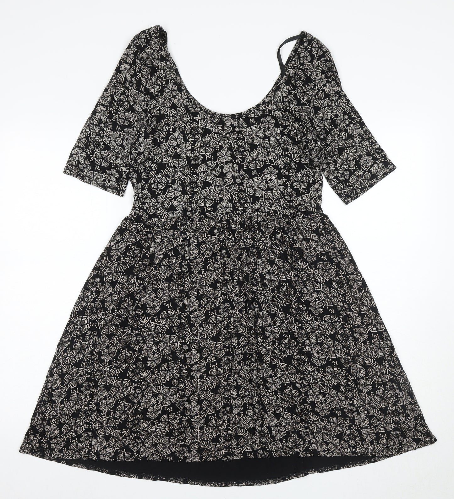 Oasis Women's Black Floral A-Line Dress M