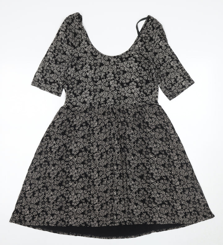 Oasis Women's Black Floral A-Line Dress M
