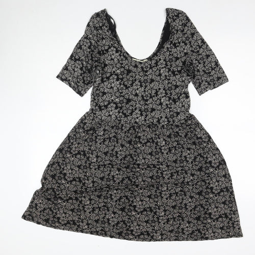 Oasis Women's Black Floral A-Line Dress M