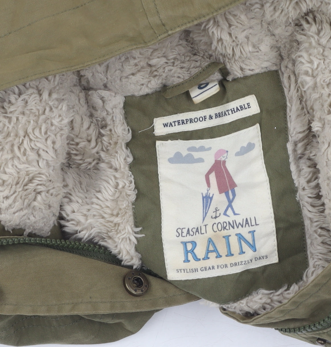 Seasalt Cornwall Women's Green Waterproof Parka Coat Size 8