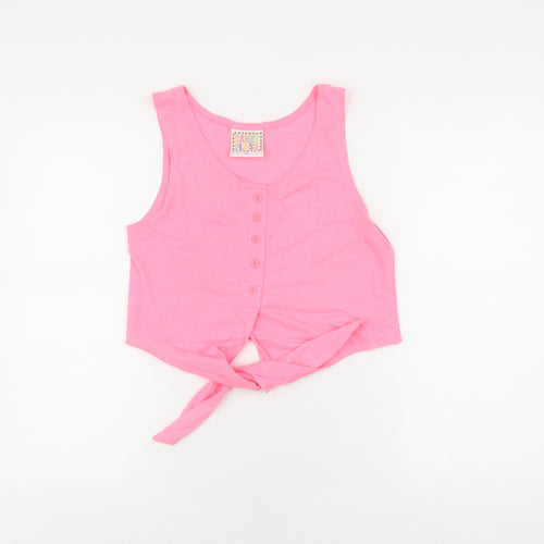 Candy Floss Girls Pink Cropped Tank Top, XS, Button Details