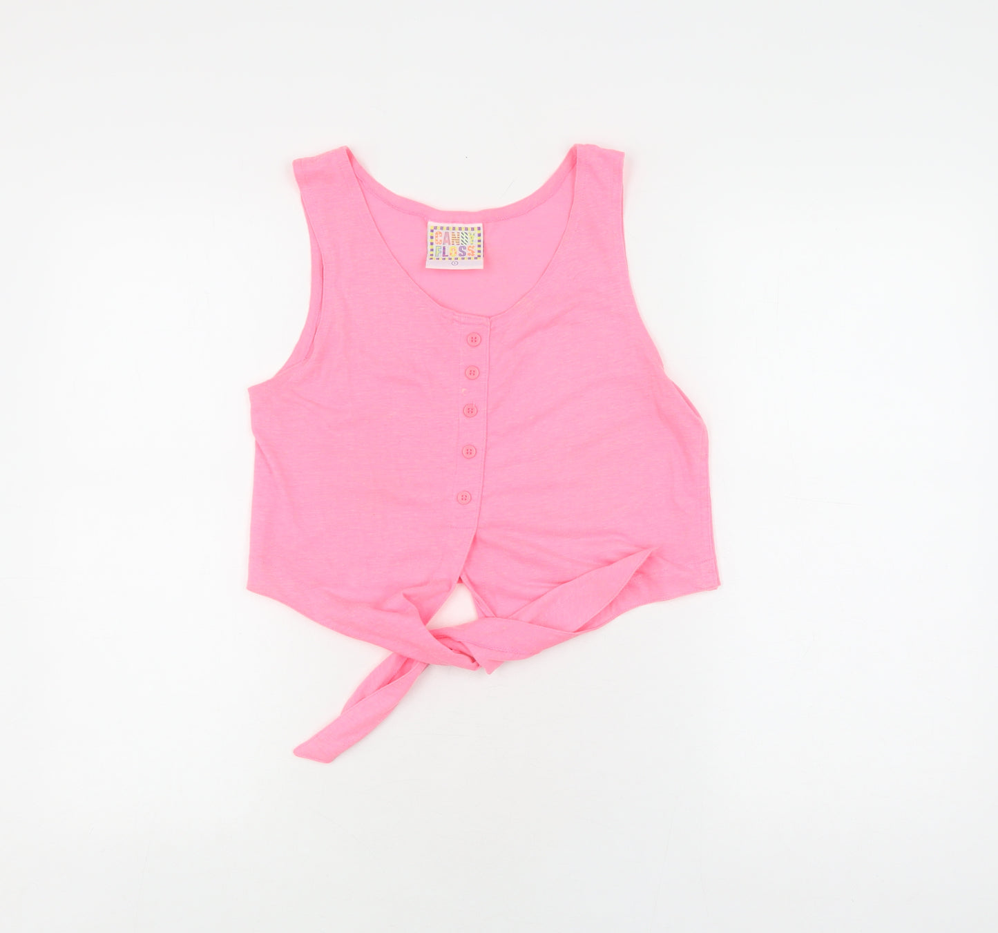 Candy Floss Girls Pink Cropped Tank Top, XS, Button Details