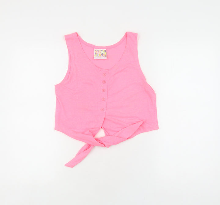 Candy Floss Girls Pink Cropped Tank Top, XS, Button Details