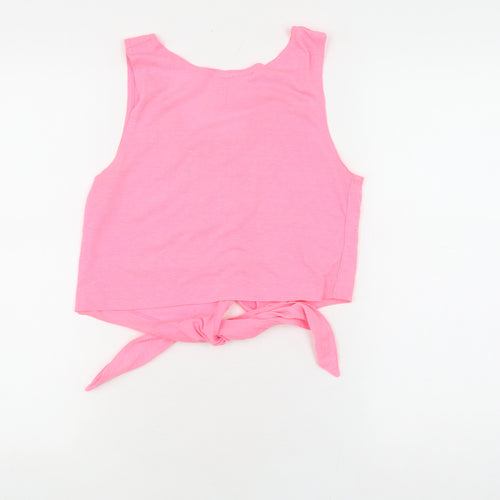 Candy Floss Girls Pink Cropped Tank Top, XS, Button Details