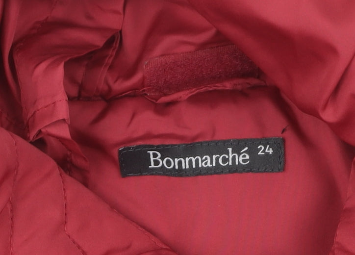 Bonmarché Women's Red Puffer Jacket Size 24 Hooded