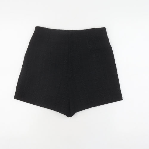 Zara Women's Black Bouclé Button High Waist Shorts Size S