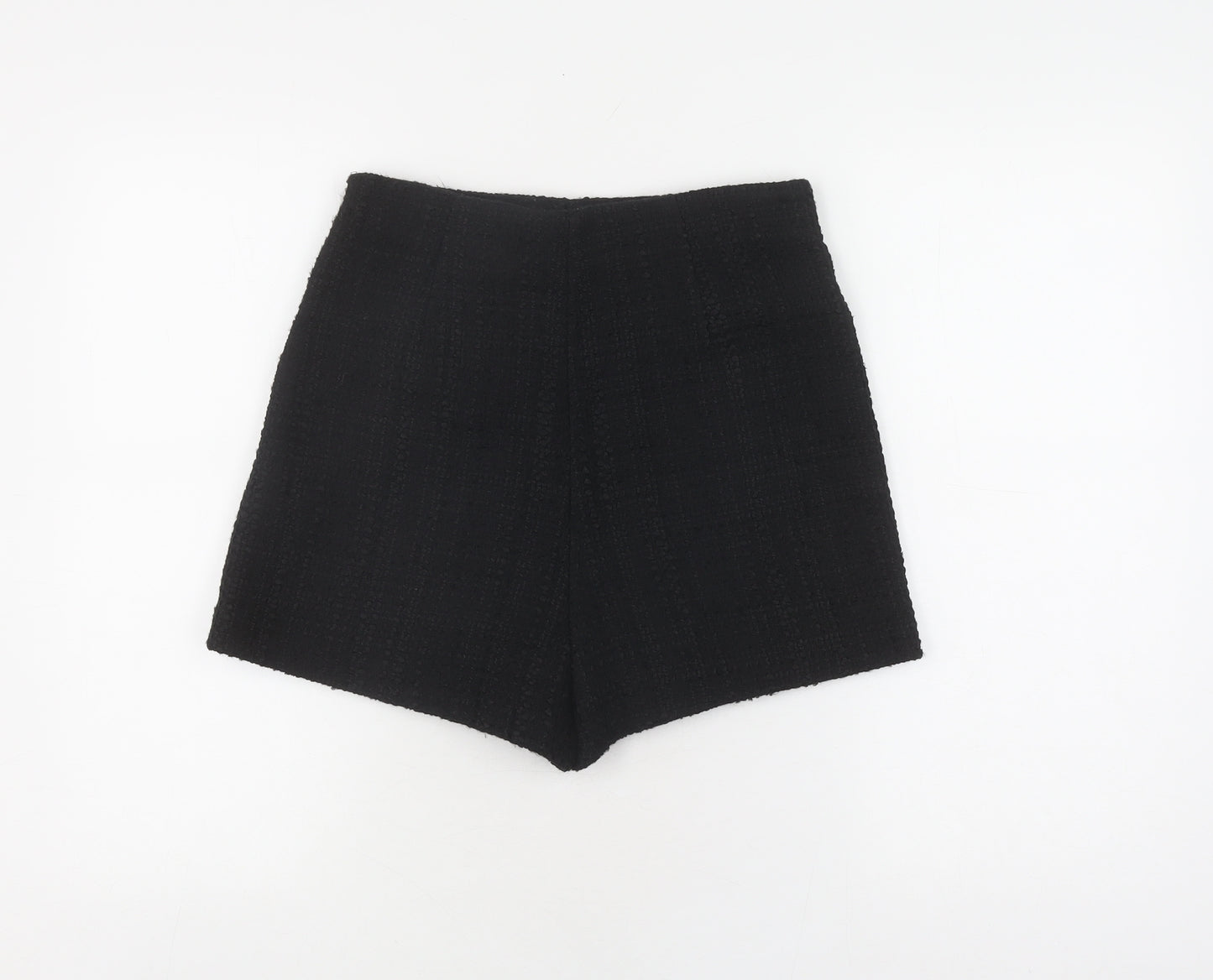 Zara Women's Black Bouclé Button High Waist Shorts Size S