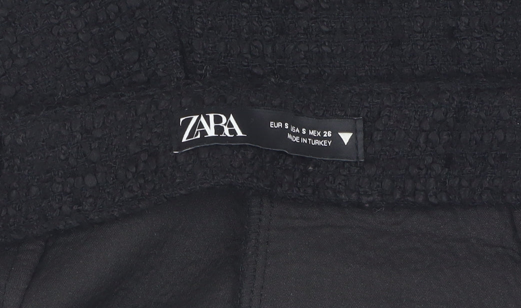 Zara Women's Black Bouclé Button High Waist Shorts Size S