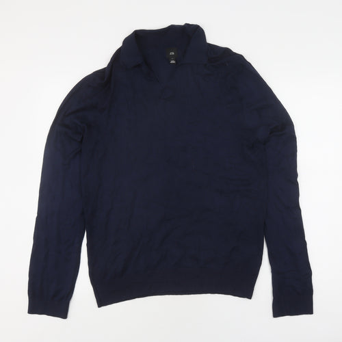 River Island Men's Blue Pullover Jumper L Collared