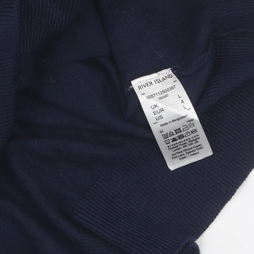 River Island Men's Blue Pullover Jumper L Collared