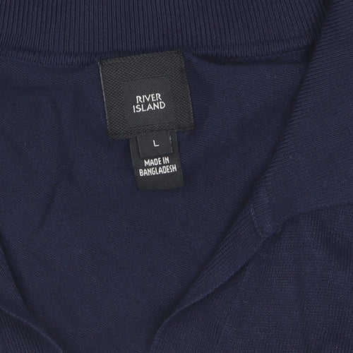 River Island Men's Blue Pullover Jumper L Collared