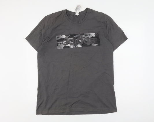 Adidas Men's Grey Camouflage Logo T-Shirt - Size L