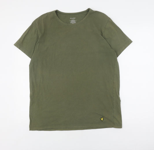 Lyle & Scott Men's Green Crew Neck T-Shirt, Size L, Logo Accent