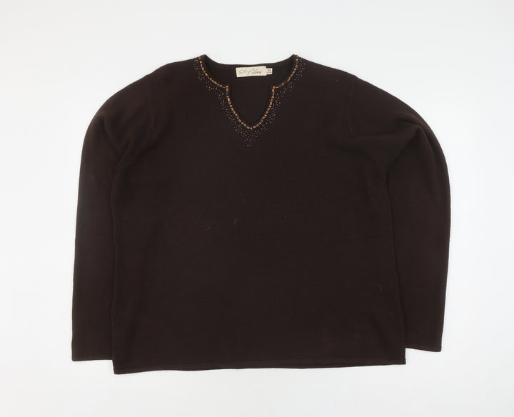 Style by EWM Women's Brown V-Neck Jumper Size 22/24
