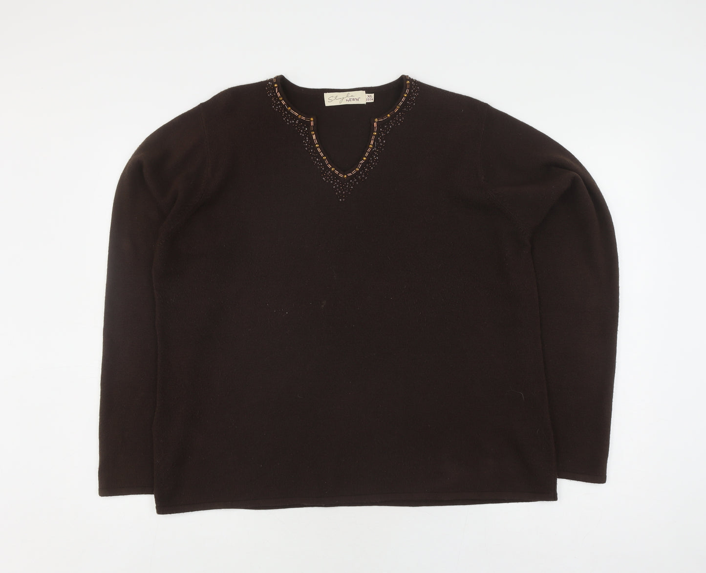 Style by EWM Women's Brown V-Neck Jumper Size 22/24