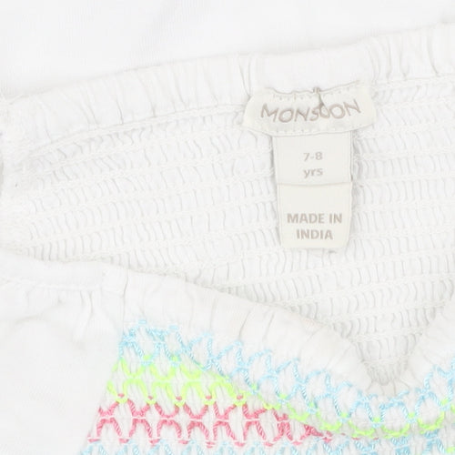 Monsoon Girls White Embroidered Cotton Blouse 7-8 Years